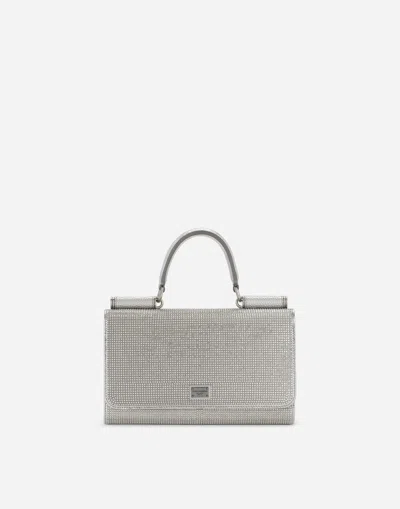 Dolce & Gabbana Satin Phone Bag With Fusible Rhinestones In Silver