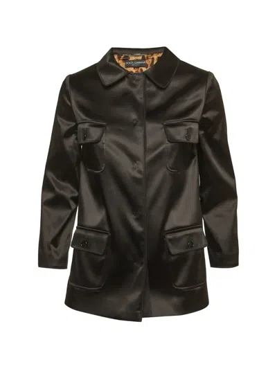 Pre-owned Dolce & Gabbana Satin Pocket-detail Jacket In Black