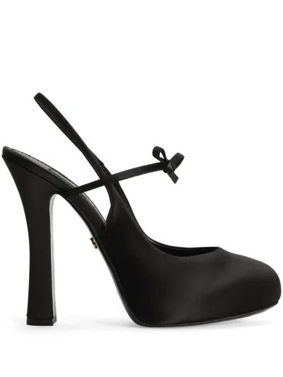 Dolce & Gabbana Vally 105 Satin Slingback Pumps In Black