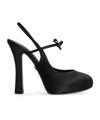 Dolce & Gabbana Vally 105 Satin Slingback Pumps In Black