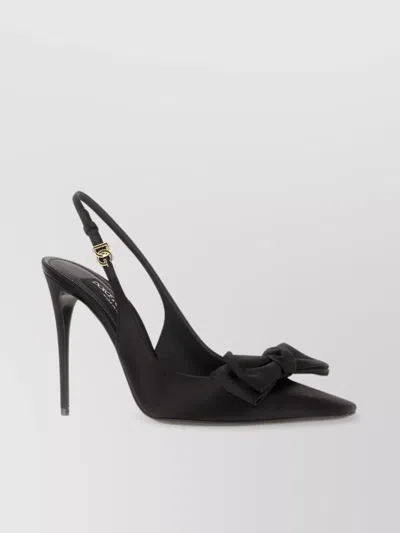 Dolce & Gabbana Satin Pumps With Bow Detail And Stiletto Heel In Black