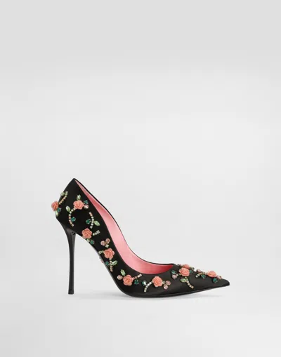 Dolce & Gabbana Satin Pumps With Embellishments In Black