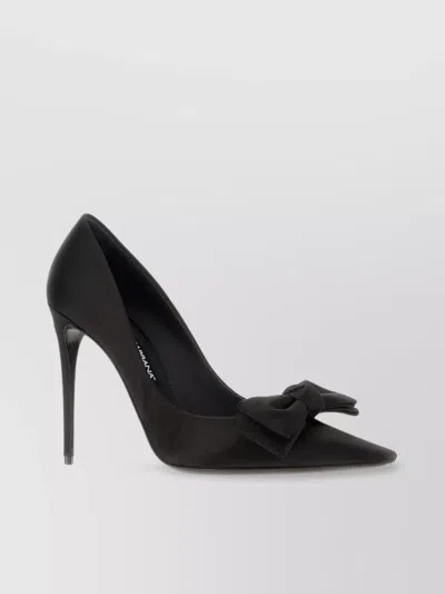 Dolce & Gabbana Satin Pumps With Metal Detail And Bow In Black