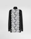 Dolce & Gabbana Satin Sack Top With Lace Shirt Front In Black