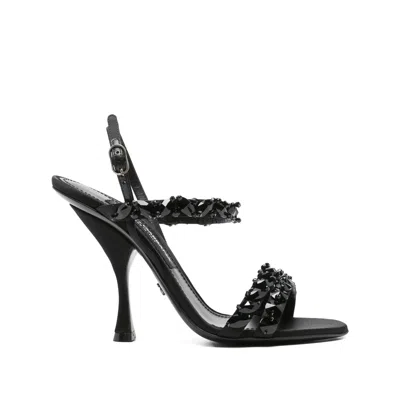 Dolce & Gabbana Satin Sandal With Rhinestone Embroidery In Black