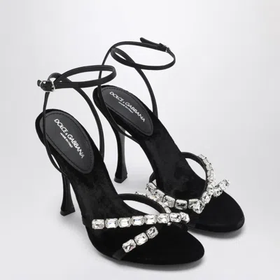 Dolce & Gabbana Sculpted Heel Stone-embellished Satin Sandal In Black
