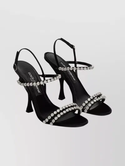 Dolce & Gabbana Satin Sandals Crystal Strap In Black