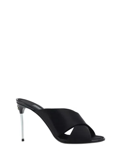 Dolce & Gabbana Satin Mules With Metal Heel. In Black