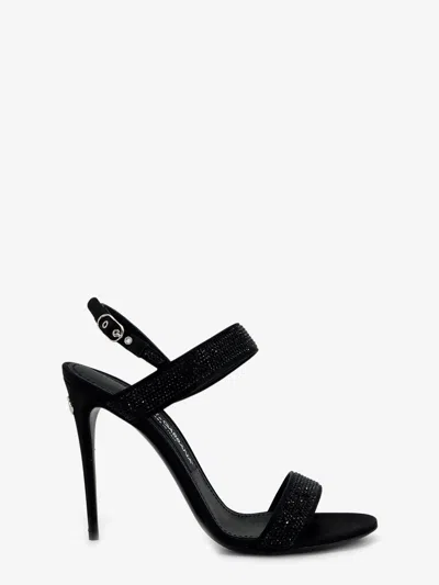 Dolce & Gabbana Satin Sandals With All-over Rhinestones In Black