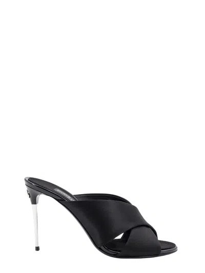 Dolce & Gabbana Satin Sandals With Back Monogram In Black