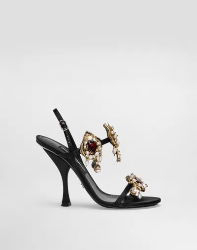 DOLCE & GABBANA SATIN SANDALS WITH EMBROIDERY