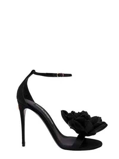 Dolce & Gabbana Satin Sandals With Floreal Application In Black