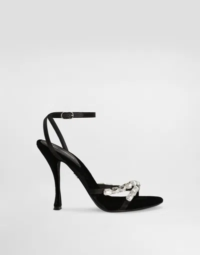 DOLCE & GABBANA SATIN SANDALS WITH GEMSTONE EMBELLISHMENT
