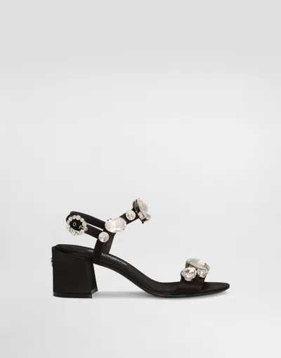Dolce & Gabbana Satin Sandals With Gemstone Embellishment In Black