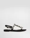 Dolce & Gabbana Black Sandals With Embroidered Stones Decorations In Satin Woman In Black