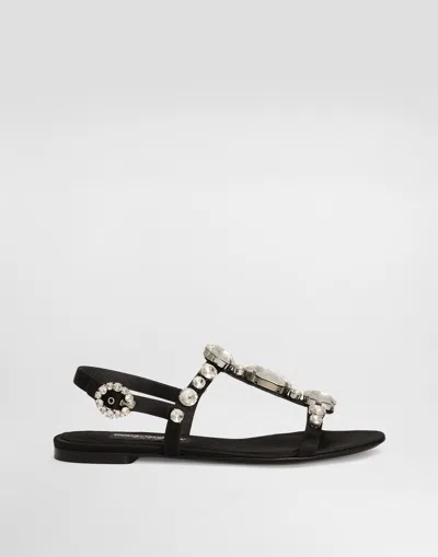 DOLCE & GABBANA SATIN SANDALS WITH GEMSTONE EMBELLISHMENT