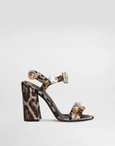 Dolce & Gabbana Satin Sandals With Gemstone Embellishment In Print