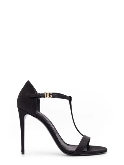 DOLCE & GABBANA SATIN SANDALS WITH METAL MONOGRAM