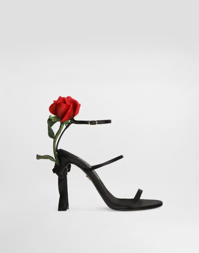DOLCE & GABBANA SATIN SANDALS WITH ROSE EMBELLISHMENT