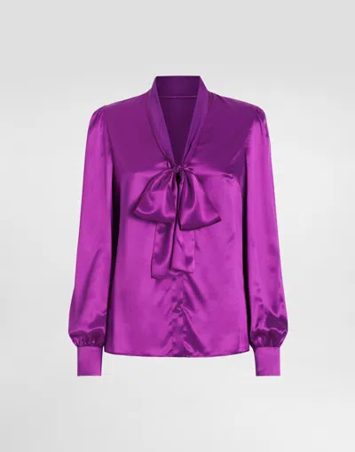 DOLCE & GABBANA SATIN SHIRT WITH PUSSY-BOW