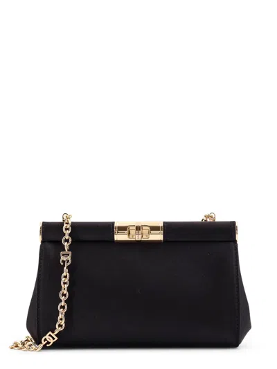 Dolce & Gabbana Women Satin Shoulder Bag With Engraved Logo In Black