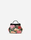 Dolce & Gabbana Satin Sicily Bag With Rose Print On A Black Background In Print