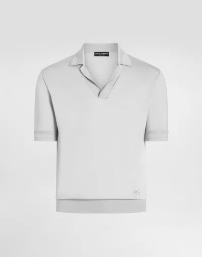Dolce & Gabbana Satin Silk Polo Shirt In Gray