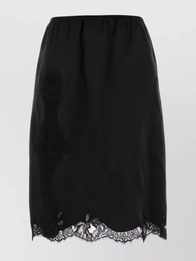 DOLCE & GABBANA SATIN SKIRT FEATURING LACE TRIM AND ELASTIC WAISTBAND