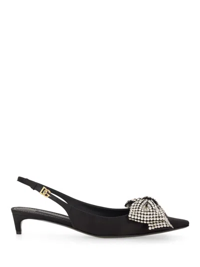 DOLCE & GABBANA SATIN SLING-BACK WITH RHINESTONE EMBROIDERY