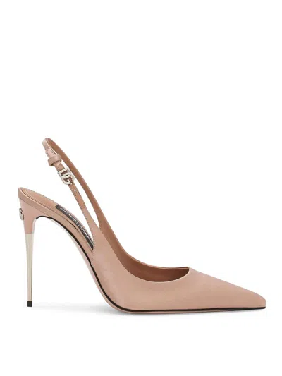 Dolce & Gabbana Women Beige Satin Slingback Heels, 7.5/8.5 Luxury Pumps & Heels For Women Darveys In Pink