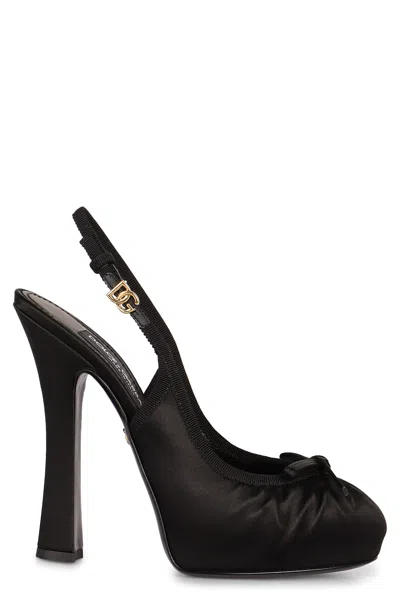 Dolce & Gabbana Vally 150 Slingback Satin Platform Pumps In Black