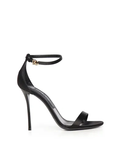 Dolce & Gabbana Satin Slingback With Logo In Black
