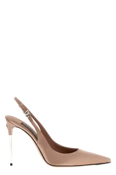 Dolce & Gabbana Satin Metallic-stiletto Slingback Pumps In Pink