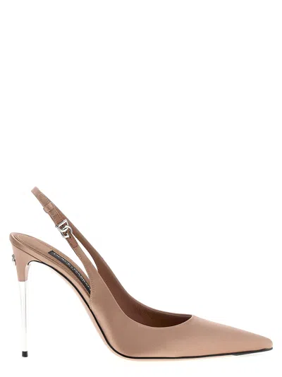 Dolce & Gabbana Satin Metallic-stiletto Slingback Pumps In Pink