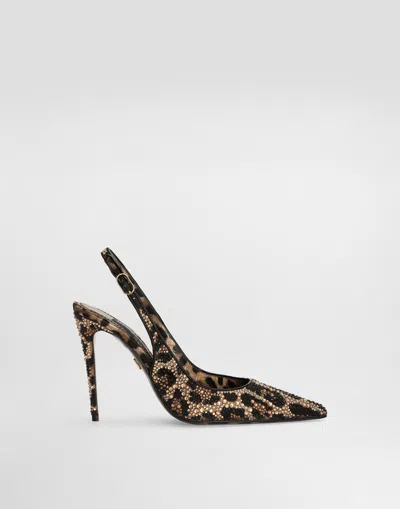 DOLCE & GABBANA SATIN SLINGBACKS WITH FUSIBLE RHINESTONES