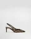 Dolce & Gabbana Satin Slingbacks With Rhinestones In Animal Print