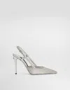 Dolce & Gabbana Rhinestone Pointed Toe Slingback Pumps In Grey