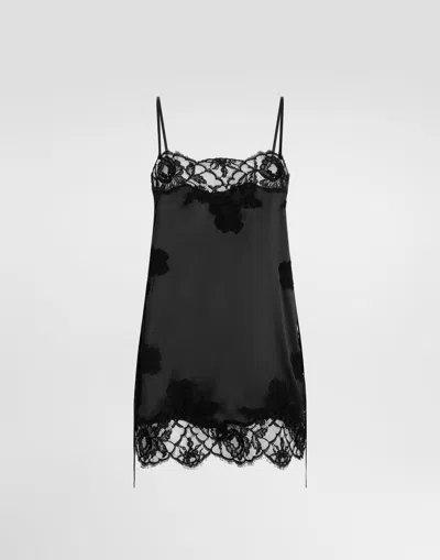 Dolce & Gabbana Satin Slip Dress In Black