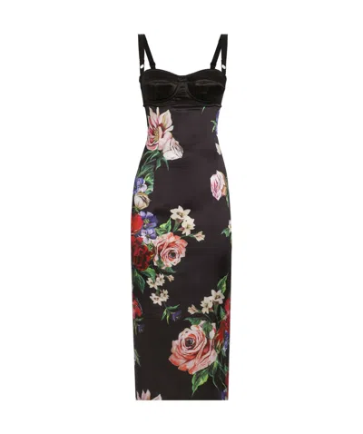 DOLCE & GABBANA DOLCE  GABBANA FLORAL PRINTED SATIN SLIP DRESS