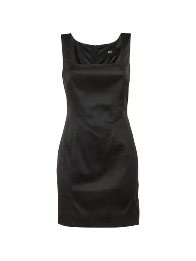 Pre-owned Dolce & Gabbana Satin Square-neck Mini Dress In Black