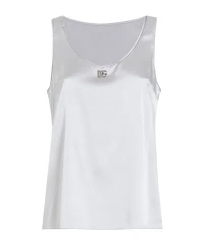 Dolce & Gabbana Satin Tank Top With Dg Logo Pin In Grey
