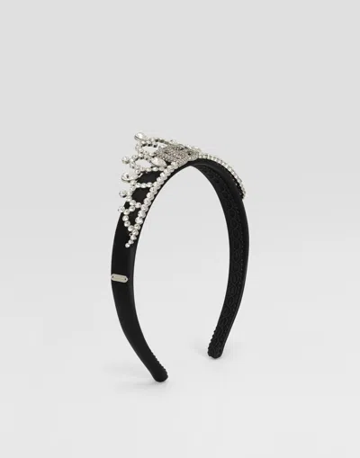 Dolce & Gabbana Satin Tiara With Rhinestones In Black