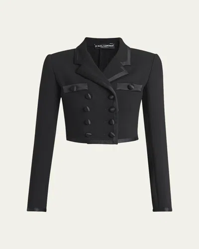 Dolce & Gabbana Satin-trim Double-breasted Crepe Crop Jacket In Black