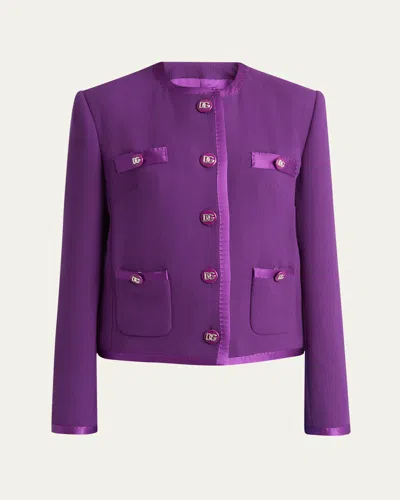 DOLCE & GABBANA SATIN-TRIM WOOL CREPE COLLARLESS JACKET