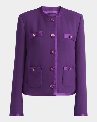 DOLCE & GABBANA SATIN-TRIM WOOL CREPE COLLARLESS JACKET