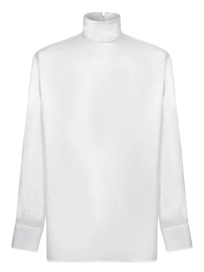 Dolce & Gabbana Satin Turtleneck Shirt In White
