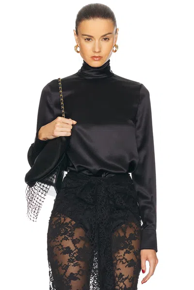 Dolce & Gabbana Satin Turtleneck Top In Nero