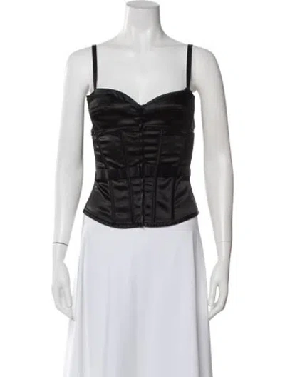 Pre-owned Dolce & Gabbana Satin V-neck Top In Black