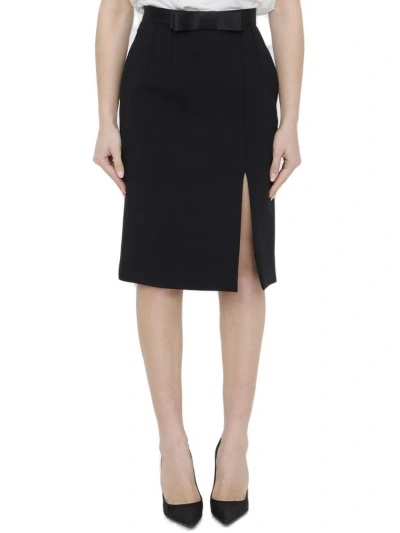 Dolce & Gabbana Satin Waistband Midi Pencil Skirt In Black