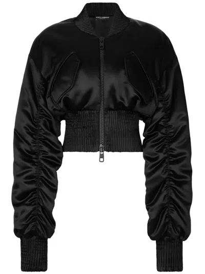 Dolce & Gabbana Women Short Duchesse Bomber Jacket In Black